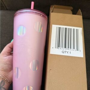 Starbucks limited edition Pink Polka Dot Iridescent Cold Cup with Straw
